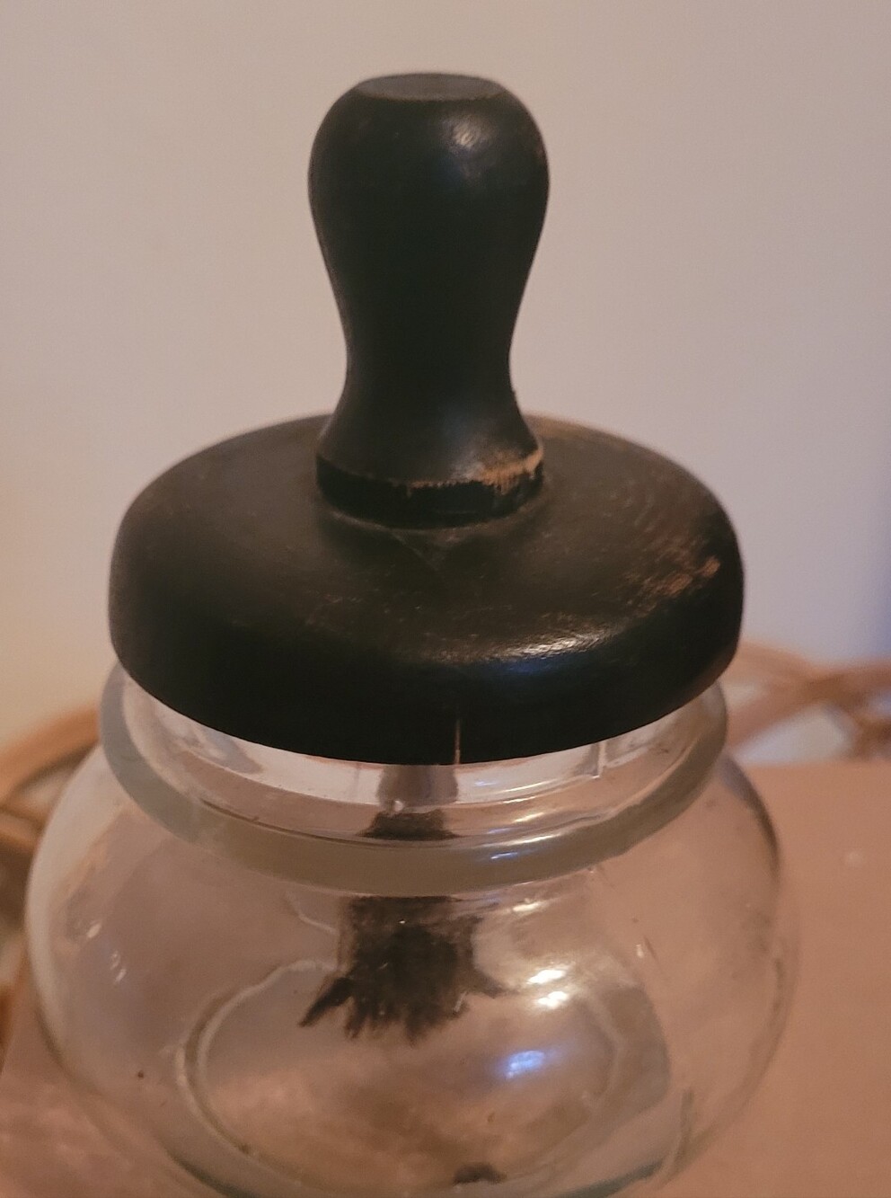 Vintage Glass Paste Mucilage Brush Bottle Jar With Wooden Lid